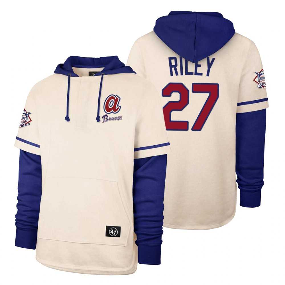 Men Atlanta Braves 27 Riley Cream 2021 Pullover Hoodie MLB Jersey